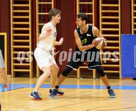 Basketball Zweite Liga 2019/2020. Grunddurchgang 16. Runde. Woerthersee Piraten gegen Basket Flames. Tevz Ruzic (Piraten), Fabricio Vay (Basket Flames). Klagenfurt, am 5.1.2020.
Foto: Kuess
www.qspictures.net

---
pressefotos, pressefotografie, kuess, qs, qspictures, sport, bild, bilder, bilddatenbank