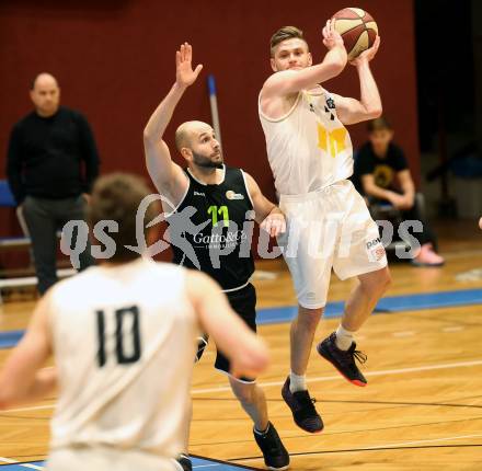 Basketball Zweite Liga 2019/2020. Grunddurchgang 16. Runde. Woerthersee Piraten gegen Basket Flames. Ziga Erculj (Piraten), Tobias Stadelmann (Basket Flames). Klagenfurt, am 5.1.2020.
Foto: Kuess
www.qspictures.net

---
pressefotos, pressefotografie, kuess, qs, qspictures, sport, bild, bilder, bilddatenbank