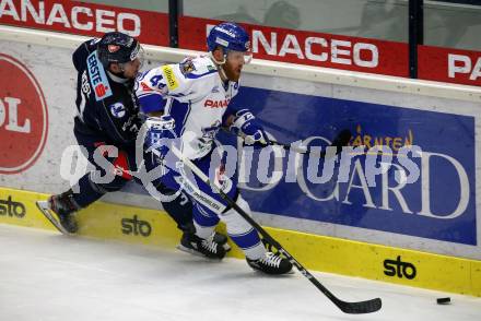 EBEL. Eishockey Bundesliga. VSV gegen Hydro Fehervar AV 19.  Jamie Fraser, (VSV), Aron Sandor Reisz  (Fehervar). Villach, am 10.1.2020.
Foto: Kuess
www.qspictures.net
---
pressefotos, pressefotografie, kuess, qs, qspictures, sport, bild, bilder, bilddatenbank