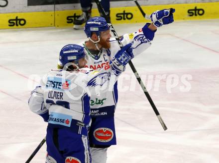 EBEL. Eishockey Bundesliga. VSV gegen Hydro Fehervar AV 19.  Torjubel Jamie Fraser, Martin Ulmer (VSV). Villach, am 10.1.2020.
Foto: Kuess
www.qspictures.net
---
pressefotos, pressefotografie, kuess, qs, qspictures, sport, bild, bilder, bilddatenbank