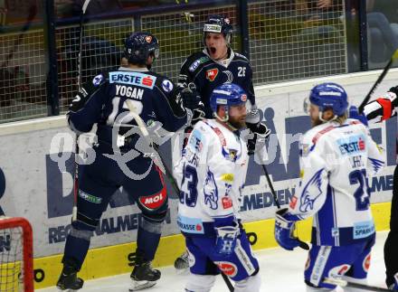 EBEL. Eishockey Bundesliga. VSV gegen Hydro Fehervar AV 19.   Torjubel Donat Szita, Andrew Michael Yogan  (Fehervar). Villach, am 10.1.2020.
Foto: Kuess
www.qspictures.net
---
pressefotos, pressefotografie, kuess, qs, qspictures, sport, bild, bilder, bilddatenbank