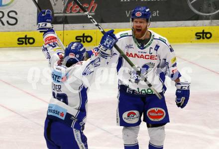 EBEL. Eishockey Bundesliga. VSV gegen Hydro Fehervar AV 19.  Torjubel Jamie Fraser, Martin Ulmer (VSV). Villach, am 10.1.2020.
Foto: Kuess
www.qspictures.net
---
pressefotos, pressefotografie, kuess, qs, qspictures, sport, bild, bilder, bilddatenbank