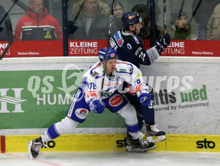 EBEL. Eishockey Bundesliga. VSV gegen Hydro Fehervar AV 19.  Felix Maxa,  (VSV), Bence Szabo (Fehervar). Villach, am 10.1.2020.
Foto: Kuess
www.qspictures.net
---
pressefotos, pressefotografie, kuess, qs, qspictures, sport, bild, bilder, bilddatenbank