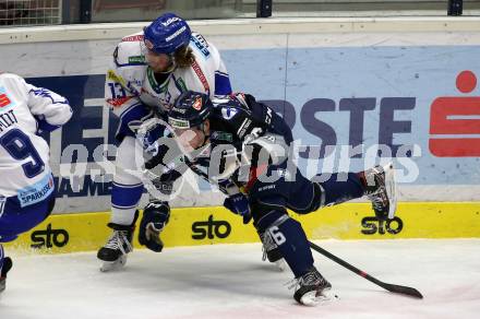 EBEL. Eishockey Bundesliga. VSV gegen Hydro Fehervar AV 19. Chris Collins,  (VSV), Donat Szita (Fehervar). Villach, am 10.1.2020.
Foto: Kuess
www.qspictures.net
---
pressefotos, pressefotografie, kuess, qs, qspictures, sport, bild, bilder, bilddatenbank