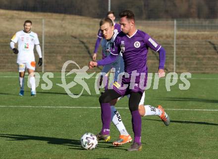 Fussball Bundesliga. 2. Liga. Testspiel. RZ Pellets WAC gegen SK Austria Klagenfurt. Sven Sprangler,  (WAC), Oliver Markoutz (Klagenfurt). St. Andrae, am 11.1.2020.
Foto: Kuess
www.qspictures.net
---
pressefotos, pressefotografie, kuess, qs, qspictures, sport, bild, bilder, bilddatenbank