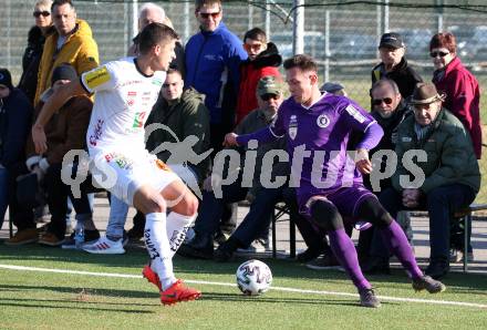 Fussball Bundesliga. 2. Liga. Testspiel. RZ Pellets WAC gegen SK Austria Klagenfurt. Stefan Goelles,  (WAC), Oliver Markoutz (Klagenfurt). St. Andrae, am 11.1.2020.
Foto: Kuess
www.qspictures.net
---
pressefotos, pressefotografie, kuess, qs, qspictures, sport, bild, bilder, bilddatenbank