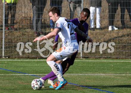 Fussball Bundesliga. 2. Liga. Testspiel. RZ Pellets WAC gegen SK Austria Klagenfurt. Michael Sollbauer,  (WAC), Mc Moordy King Huether (Klagenfurt). St. Andrae, am 11.1.2020.
Foto: Kuess
www.qspictures.net
---
pressefotos, pressefotografie, kuess, qs, qspictures, sport, bild, bilder, bilddatenbank