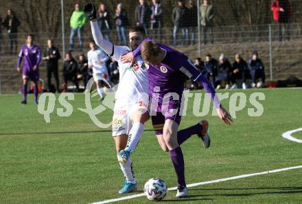 Fussball Bundesliga. 2. Liga. Testspiel. RZ Pellets WAC gegen SK Austria Klagenfurt. Shon Zalman Weissman,  (WAC), Scott Fitzgerald Kennedy (Klagenfurt). St. Andrae, am 11.1.2020.
Foto: Kuess
www.qspictures.net
---
pressefotos, pressefotografie, kuess, qs, qspictures, sport, bild, bilder, bilddatenbank