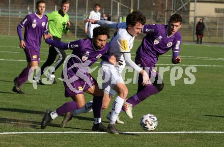 Fussball Bundesliga. 2. Liga. Testspiel. RZ Pellets WAC gegen SK Austria Klagenfurt. Joshua Steiger,  (WAC), Maximiliano Moreira Romero, Ivan Saravanja (Klagenfurt). St. Andrae, am 11.1.2020.
Foto: Kuess
www.qspictures.net
---
pressefotos, pressefotografie, kuess, qs, qspictures, sport, bild, bilder, bilddatenbank
