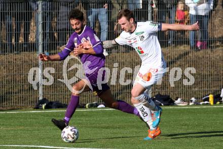 Fussball Bundesliga. 2. Liga. Testspiel. RZ Pellets WAC gegen SK Austria Klagenfurt. Michael Sollbauer,  (WAC), Darijo Pecirep (Klagenfurt). St. Andrae, am 11.1.2020.
Foto: Kuess
www.qspictures.net
---
pressefotos, pressefotografie, kuess, qs, qspictures, sport, bild, bilder, bilddatenbank
