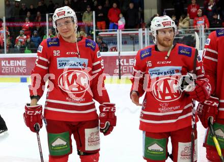 EBEL. Eishockey Bundesliga. KAC gegen	HC Orli Znojmo. Clemens Unterweger, Johannes Bischofberger (KAC). Klagenfurt, am 12.1.2020.
Foto: Kuess
www.qspictures.net

---
pressefotos, pressefotografie, kuess, qs, qspictures, sport, bild, bilder, bilddatenbank