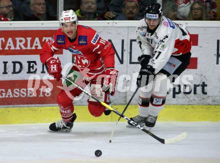 EBEL. Eishockey Bundesliga. KAC gegen	HC Orli Znojmo. Lukas Haudum,  (KAC), Philip McRae  (Znojmo). Klagenfurt, am 12.1.2020.
Foto: Kuess
www.qspictures.net

---
pressefotos, pressefotografie, kuess, qs, qspictures, sport, bild, bilder, bilddatenbank