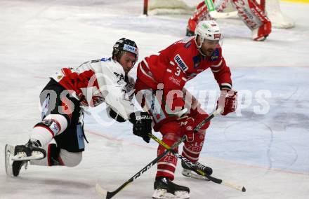 EBEL. Eishockey Bundesliga. KAC gegen	HC Orli Znojmo. David Joseph Fischer,  (KAC), Robert Flick  (Znojmo). Klagenfurt, am 12.1.2020.
Foto: Kuess
www.qspictures.net

---
pressefotos, pressefotografie, kuess, qs, qspictures, sport, bild, bilder, bilddatenbank