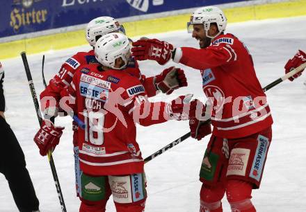 EBEL. Eishockey Bundesliga. KAC gegen	HC Orli Znojmo. Torjubel Thomas Koch, Manuel Geier, David Joseph Fischer (KAC). Klagenfurt, am 12.1.2020.
Foto: Kuess
www.qspictures.net

---
pressefotos, pressefotografie, kuess, qs, qspictures, sport, bild, bilder, bilddatenbank