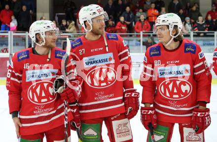 EBEL. Eishockey Bundesliga. KAC gegen	HC Orli Znojmo. Johannes Bischofberger, Thomas Hundertpfund, Nikolaus Kraus (KAC). Klagenfurt, am 12.1.2020.
Foto: Kuess
www.qspictures.net

---
pressefotos, pressefotografie, kuess, qs, qspictures, sport, bild, bilder, bilddatenbank