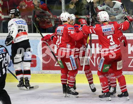 EBEL. Eishockey Bundesliga. KAC gegen	HC Orli Znojmo. Torjubel Marco Richter, David Joseph Fischer, Andrew Jacob Kozek, Lukas Haudum (KAC). Klagenfurt, am 12.1.2020.
Foto: Kuess
www.qspictures.net

---
pressefotos, pressefotografie, kuess, qs, qspictures, sport, bild, bilder, bilddatenbank