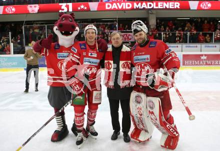 EBEL. Eishockey Bundesliga. KAC gegen	HC Orli Znojmo. Patrick Harand, Spieler des Abends David Madlener (KAC). Klagenfurt, am 12.1.2020.
Foto: Kuess
www.qspictures.net

---
pressefotos, pressefotografie, kuess, qs, qspictures, sport, bild, bilder, bilddatenbank
