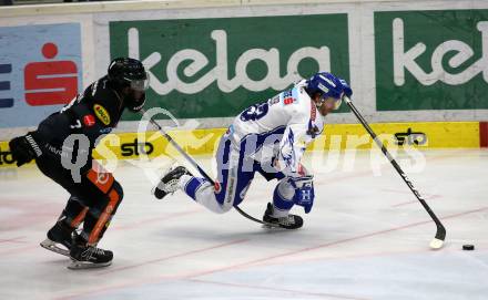 EBEL. Eishockey Bundesliga. VSV gegen Dornbirn Bulldogs.  Martin Ulmer, (VSV), Jordan Carmichael Subban  (Dornbirn). Villach, am 14.1.2020.
Foto: Kuess
www.qspictures.net
---
pressefotos, pressefotografie, kuess, qs, qspictures, sport, bild, bilder, bilddatenbank