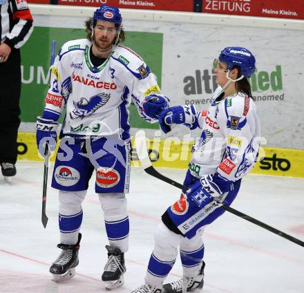 EBEL. Eishockey Bundesliga. VSV gegen Dornbirn Bulldogs.  Torjubel Chris Collins, Anton Karlsson (VSV). Villach, am 14.1.2020.
Foto: Kuess
www.qspictures.net
---
pressefotos, pressefotografie, kuess, qs, qspictures, sport, bild, bilder, bilddatenbank