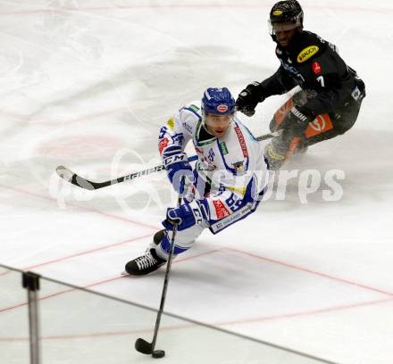 EBEL. Eishockey Bundesliga. VSV gegen Dornbirn Bulldogs.  Mark Anthony Cundari,  (VSV), Jordan Carmichael Subban (Dornbirn). Villach, am 14.1.2020.
Foto: Kuess
www.qspictures.net
---
pressefotos, pressefotografie, kuess, qs, qspictures, sport, bild, bilder, bilddatenbank