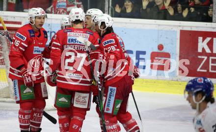 EBEL. Eishockey Bundesliga. KAC gegen	HC TWK Innsbruck. Torjubel Johannes Bischofberger, Martin Schumnig, Manuel Ganahl, Patrick Harand, Thomas HUndertpfund (KAC). Klagenfurt, am 17.1.2020.
Foto: Kuess
www.qspictures.net

---
pressefotos, pressefotografie, kuess, qs, qspictures, sport, bild, bilder, bilddatenbank