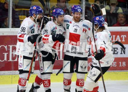EBEL. Eishockey Bundesliga. KAC gegen	HC TWK Innsbruck.  Torjubel Jan Lattner, Joel Broda, Michael Boivin, John Lammers  (Innsbruck). Klagenfurt, am 17.1.2020.
Foto: Kuess
www.qspictures.net

---
pressefotos, pressefotografie, kuess, qs, qspictures, sport, bild, bilder, bilddatenbank