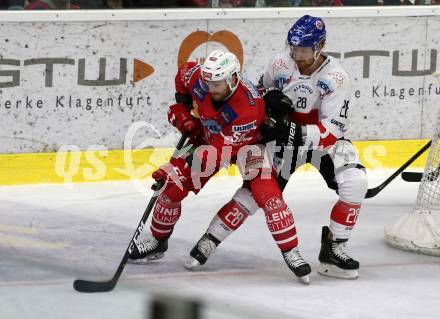 EBEL. Eishockey Bundesliga. KAC gegen	HC TWK Innsbruck. Matthew Neal,  (KAC), Michael Boivin  (Innsbruck). Klagenfurt, am 17.1.2020.
Foto: Kuess
www.qspictures.net

---
pressefotos, pressefotografie, kuess, qs, qspictures, sport, bild, bilder, bilddatenbank