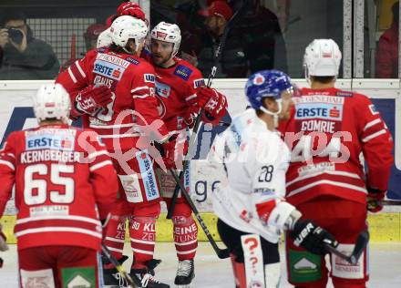 EBEL. Eishockey Bundesliga. KAC gegen	HC TWK Innsbruck. Torjubel Thomas Koch, Matthew Neal, Nikolaus Kraus, Adam Comrie, Michael Kernberger  (KAC). Klagenfurt, am 17.1.2020.
Foto: Kuess
www.qspictures.net

---
pressefotos, pressefotografie, kuess, qs, qspictures, sport, bild, bilder, bilddatenbank