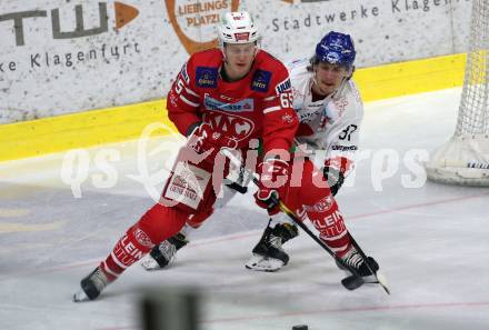 EBEL. Eishockey Bundesliga. KAC gegen	HC TWK Innsbruck. Michael Kernberger,  (KAC),  Christof Kromp (Innsbruck). Klagenfurt, am 17.1.2020.
Foto: Kuess
www.qspictures.net

---
pressefotos, pressefotografie, kuess, qs, qspictures, sport, bild, bilder, bilddatenbank