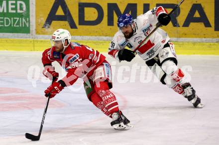 EBEL. Eishockey Bundesliga. KAC gegen	HC TWK Innsbruck. Matthew Neal, (KAC),  Jan Lattner  (Innsbruck). Klagenfurt, am 17.1.2020.
Foto: Kuess
www.qspictures.net

---
pressefotos, pressefotografie, kuess, qs, qspictures, sport, bild, bilder, bilddatenbank