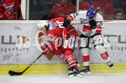 EBEL. Eishockey Bundesliga. KAC gegen	HC TWK Innsbruck. Nikolaus Kraus,  (KAC),  Jesper Thoernberg (Innsbruck). Klagenfurt, am 17.1.2020.
Foto: Kuess
www.qspictures.net

---
pressefotos, pressefotografie, kuess, qs, qspictures, sport, bild, bilder, bilddatenbank