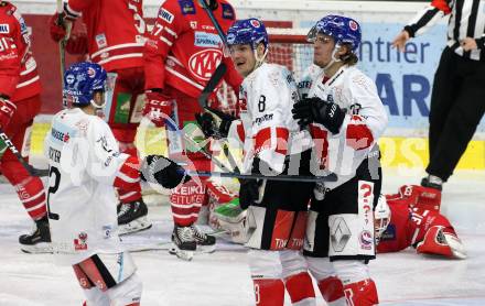 EBEL. Eishockey Bundesliga. KAC gegen	HC TWK Innsbruck. Torjubel Daniel Wachter, Clemens Paulweber, Christof Kromp  (Innsbruck). Klagenfurt, am 17.1.2020.
Foto: Kuess
www.qspictures.net

---
pressefotos, pressefotografie, kuess, qs, qspictures, sport, bild, bilder, bilddatenbank