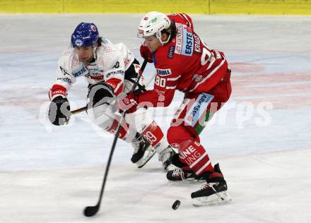 EBEL. Eishockey Bundesliga. KAC gegen	HC TWK Innsbruck. Nikolaus Kraus,  (KAC), Lukas Baer  (Innsbruck). Klagenfurt, am 17.1.2020.
Foto: Kuess
www.qspictures.net

---
pressefotos, pressefotografie, kuess, qs, qspictures, sport, bild, bilder, bilddatenbank