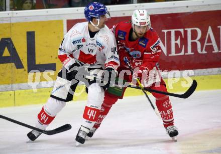 EBEL. Eishockey Bundesliga. KAC gegen	HC TWK Innsbruck. Daniel Obersteiner,  (KAC),  Sacha Guimond (Innsbruck). Klagenfurt, am 17.1.2020.
Foto: Kuess
www.qspictures.net

---
pressefotos, pressefotografie, kuess, qs, qspictures, sport, bild, bilder, bilddatenbank