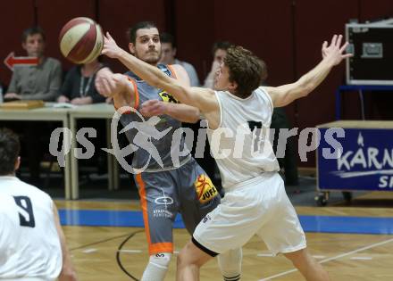 Basketball Zweite Liga 2019/2020. Grunddurchgang 18. Runde. Woerthersee Piraten gegen Fuerstenfeld Panthers. Lukas Simoner,  (Piraten),  Adnan Hajder (Fuerstenfeld). Klagenfurt, am 18.1.2020.
Foto: Kuess
www.qspictures.net

---
pressefotos, pressefotografie, kuess, qs, qspictures, sport, bild, bilder, bilddatenbank