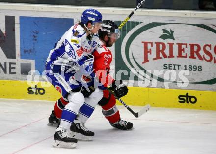 EBEL. Eishockey Bundesliga. VSV gegen HC Orli Znojmo. Anton Karlsson,  (VSV), Aaron Berisha  (Znaim). Villach, am 19.1.2020.
Foto: Kuess
www.qspictures.net
---
pressefotos, pressefotografie, kuess, qs, qspictures, sport, bild, bilder, bilddatenbank