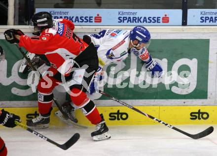 EBEL. Eishockey Bundesliga. VSV gegen HC Orli Znojmo. Nico Brunner,   (VSV), Jakub Stehlik (Znaim). Villach, am 19.1.2020.
Foto: Kuess
www.qspictures.net
---
pressefotos, pressefotografie, kuess, qs, qspictures, sport, bild, bilder, bilddatenbank