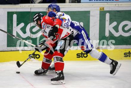 EBEL. Eishockey Bundesliga. VSV gegen HC Orli Znojmo.  Jamie Fraser,  (VSV), Aaron Berisha (Znaim). Villach, am 19.1.2020.
Foto: Kuess
www.qspictures.net
---
pressefotos, pressefotografie, kuess, qs, qspictures, sport, bild, bilder, bilddatenbank