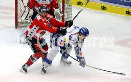 EBEL. Eishockey Bundesliga. VSV gegen HC Orli Znojmo.  Miika Lahti,  (VSV),  Ales Sova (Znaim). Villach, am 19.1.2020.
Foto: Kuess
www.qspictures.net
---
pressefotos, pressefotografie, kuess, qs, qspictures, sport, bild, bilder, bilddatenbank