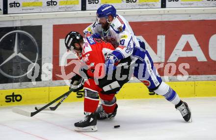 EBEL. Eishockey Bundesliga. VSV gegen HC Orli Znojmo.  Markus Schlacher,  (VSV), Aaron Berisha (Znaim). Villach, am 19.1.2020.
Foto: Kuess
www.qspictures.net
---
pressefotos, pressefotografie, kuess, qs, qspictures, sport, bild, bilder, bilddatenbank