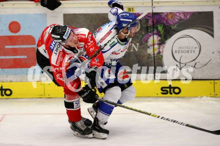 EBEL. Eishockey Bundesliga. VSV gegen HC Orli Znojmo.  Jerry Pollastrone,  (VSV), Robert Flick (Znaim). Villach, am 19.1.2020.
Foto: Kuess
www.qspictures.net
---
pressefotos, pressefotografie, kuess, qs, qspictures, sport, bild, bilder, bilddatenbank