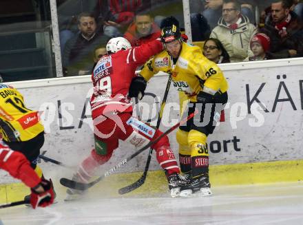 EBEL. Eishockey Bundesliga. KAC gegen	spusu Vienna Capitals. Geier Stefan (KAC),  Flood Mark (Vienna Capitals). Klagenfurt, am 24.1.2020.
Foto: Kuess
www.qspictures.net

---
pressefotos, pressefotografie, kuess, qs, qspictures, sport, bild, bilder, bilddatenbank