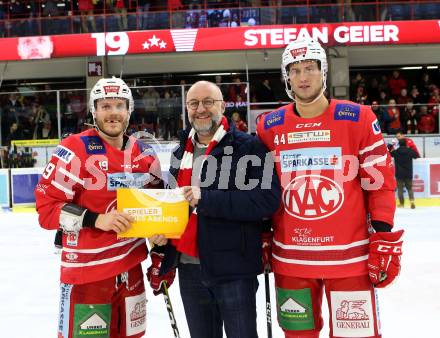 EBEL. Eishockey Bundesliga. KAC gegen	spusu Vienna Capitals.  Geier Stefan, Comrie Adam (KAC). Klagenfurt, am 24.1.2020.
Foto: Kuess
www.qspictures.net

---
pressefotos, pressefotografie, kuess, qs, qspictures, sport, bild, bilder, bilddatenbank