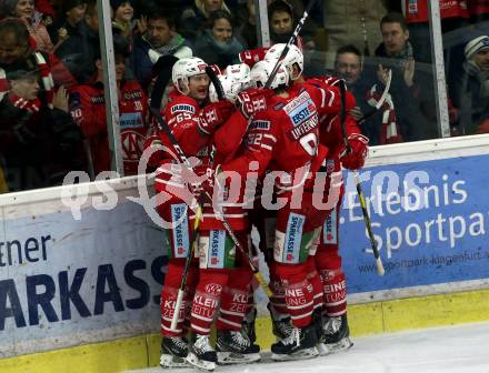 EBEL. Eishockey Bundesliga. KAC gegen	spusu Vienna Capitals. Torjubel  Ganahl Manuel, Kernberger Michael, Hundertpfund Thomas, Unterweger Clemens,	Bischofberger Johannes (KAC). Klagenfurt, am 24.1.2020.
Foto: Kuess
www.qspictures.net

---
pressefotos, pressefotografie, kuess, qs, qspictures, sport, bild, bilder, bilddatenbank
