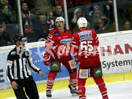 EBEL. Eishockey Bundesliga. KAC gegen	spusu Vienna Capitals. Torjubel  Ganahl Manuel, Kernberger Michael, (KAC). Klagenfurt, am 24.1.2020.
Foto: Kuess
www.qspictures.net

---
pressefotos, pressefotografie, kuess, qs, qspictures, sport, bild, bilder, bilddatenbank