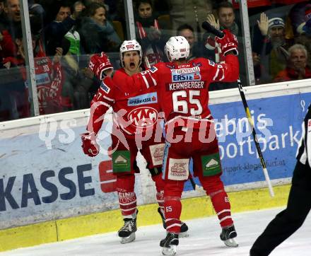 EBEL. Eishockey Bundesliga. KAC gegen	spusu Vienna Capitals. Torjubel  Ganahl Manuel, Kernberger Michael, (KAC). Klagenfurt, am 24.1.2020.
Foto: Kuess
www.qspictures.net

---
pressefotos, pressefotografie, kuess, qs, qspictures, sport, bild, bilder, bilddatenbank