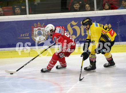 EBEL. Eishockey Bundesliga. KAC gegen	spusu Vienna Capitals. Obersteiner Daniel (KAC),  Fischer Mario (Vienna Capitals). Klagenfurt, am 24.1.2020.
Foto: Kuess
www.qspictures.net

---
pressefotos, pressefotografie, kuess, qs, qspictures, sport, bild, bilder, bilddatenbank