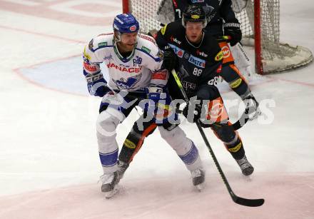 EBEL. Eishockey Bundesliga. VSV gegen Dornbirn Bulldogs. Miika Lahti,   (VSV), Juhani Timo Tapio Tamminen (Dornbirn). Villach, am 31.1.2020.
Foto: Kuess
www.qspictures.net
---
pressefotos, pressefotografie, kuess, qs, qspictures, sport, bild, bilder, bilddatenbank