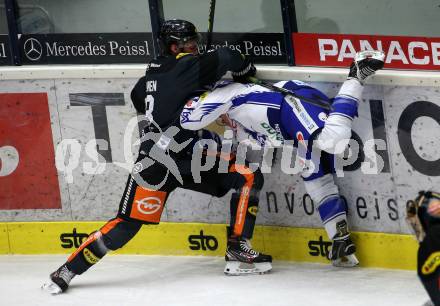 EBEL. Eishockey Bundesliga. VSV gegen Dornbirn Bulldogs.  Benedikt Elias Wohlfahrt,  (VSV),  Juhani Timo Tapio Tamminen (Dornbirn). Villach, am 31.1.2020.
Foto: Kuess
www.qspictures.net
---
pressefotos, pressefotografie, kuess, qs, qspictures, sport, bild, bilder, bilddatenbank