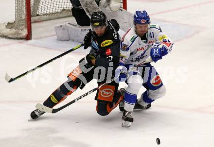 EBEL. Eishockey Bundesliga. VSV gegen Dornbirn Bulldogs.  Alexander Lahoda, (VSV), Keaton Fraser Ellerby  (Dornbirn). Villach, am 31.1.2020.
Foto: Kuess
www.qspictures.net
---
pressefotos, pressefotografie, kuess, qs, qspictures, sport, bild, bilder, bilddatenbank